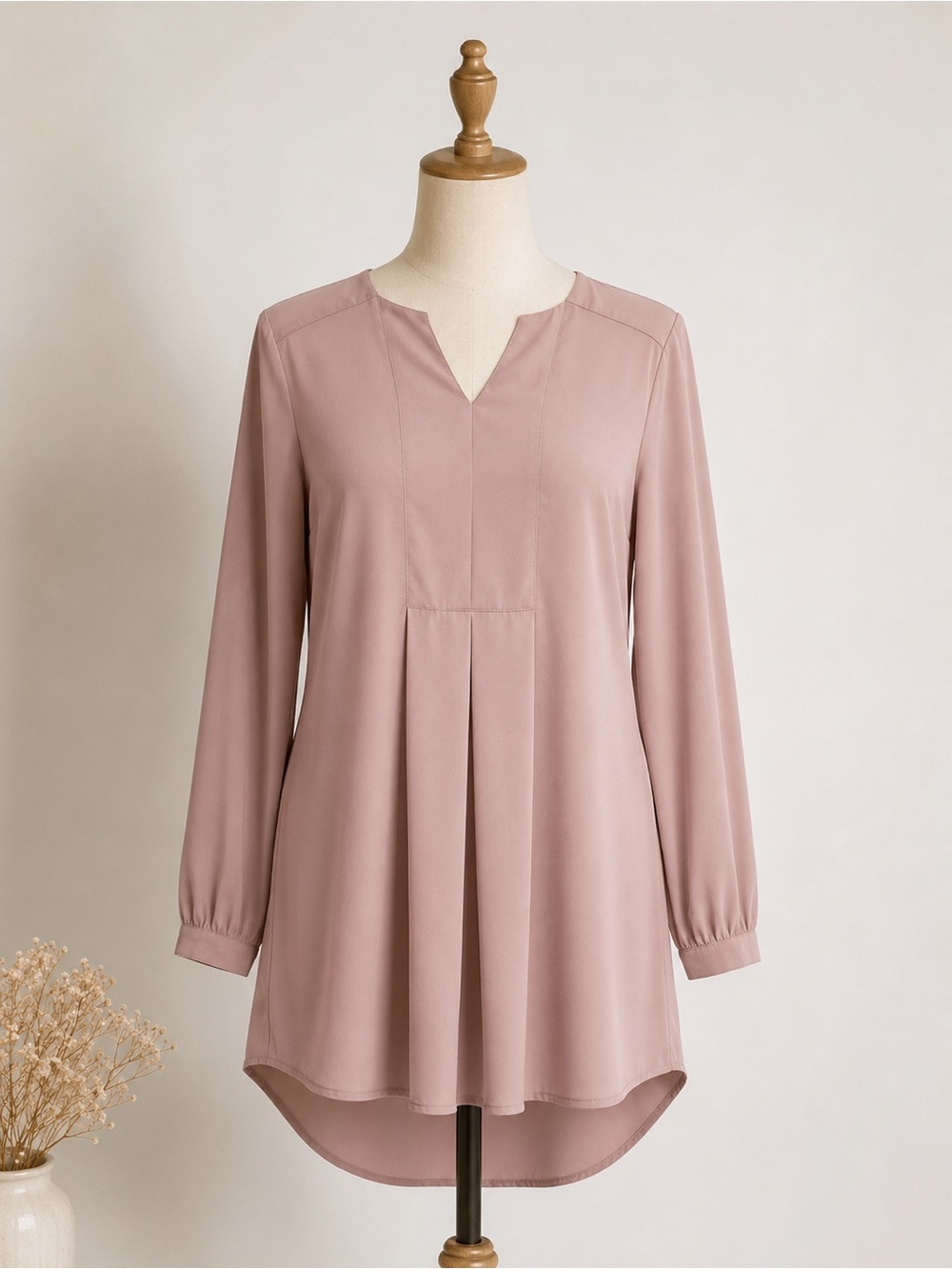 Artizara Blush Pink Modest Tunic Dress XS Long Sleeve High Low Hem